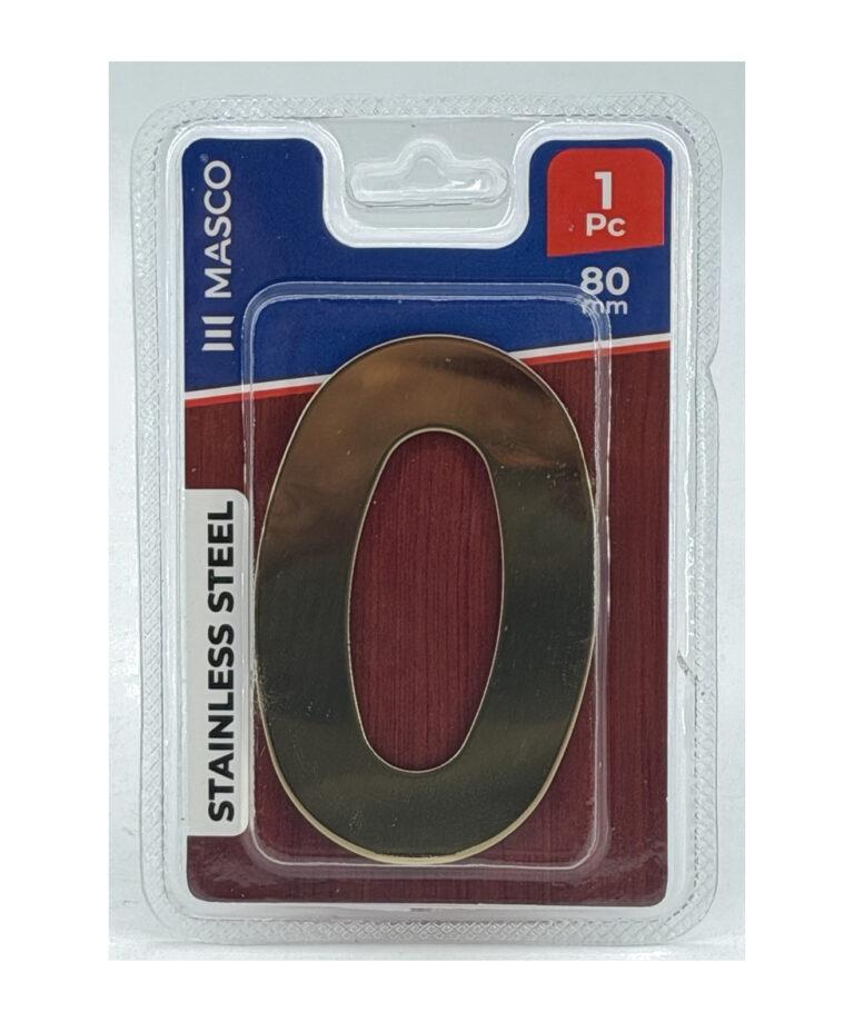 Stainless Steel Door Number 0, 80 mm, 1 Piece, Gold