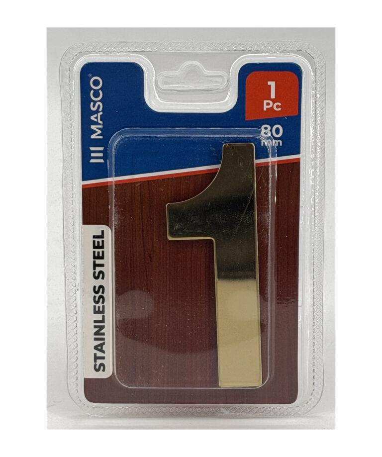 Stainless Steel Door Number 1, 80 mm, 1 Piece, Gold
