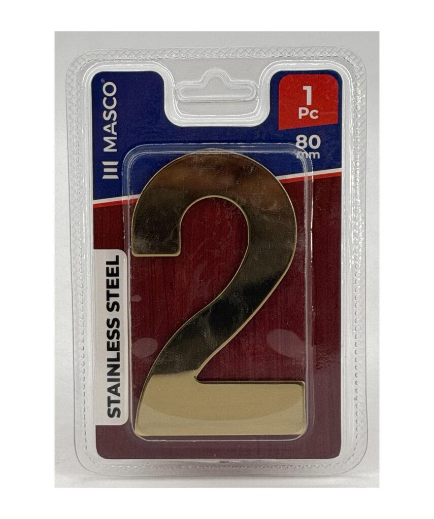 Stainless Steel Door Number 2, 80 mm, 1 Piece, Gold