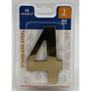 Stainless Steel Door Number 4, 80 mm, 1 Piece, Gold