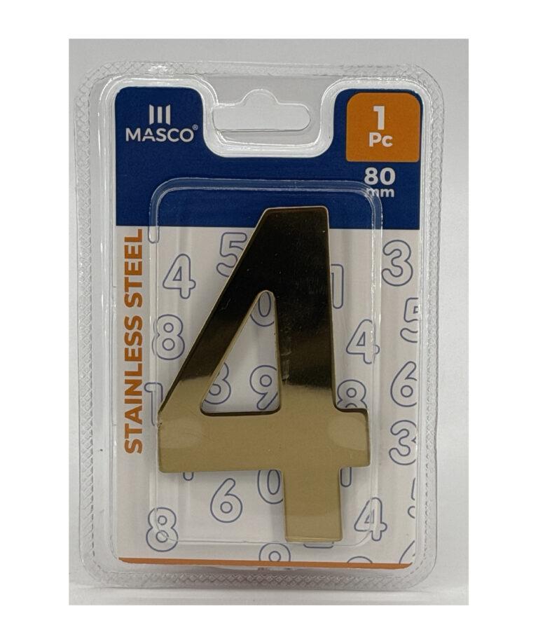 Stainless Steel Door Number 4, 80 mm, 1 Piece, Gold