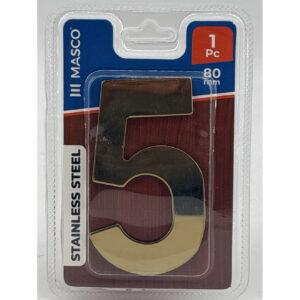 Stainless Steel Door Number 5, 80 mm, 1 Piece, Gold