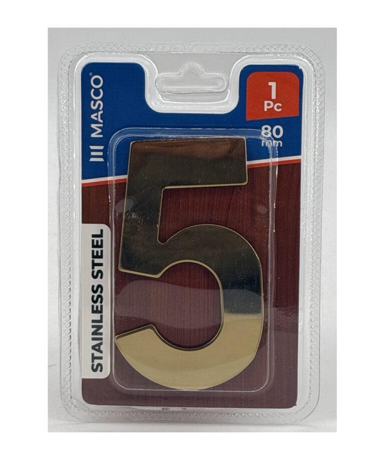 Stainless Steel Door Number 5, 80 mm, 1 Piece, Gold