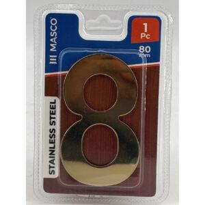 Stainless Steel Door Number 8, 80 mm, 1 Piece, Gold