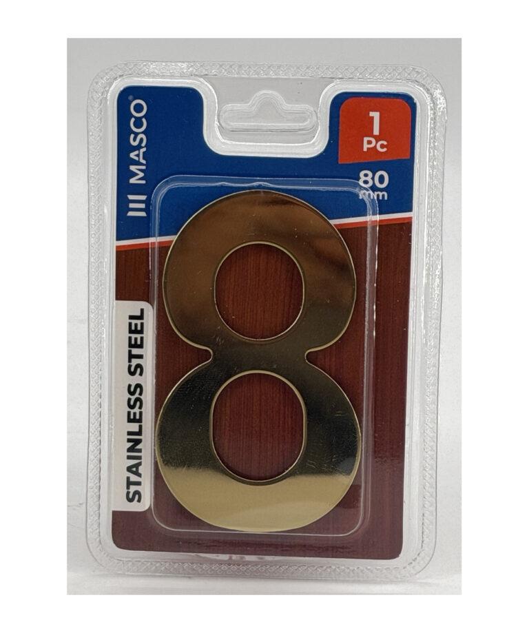 Stainless Steel Door Number 8, 80 mm, 1 Piece, Gold