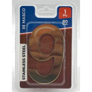 Stainless Steel Door Number 9, 80 mm, 1 Piece, Gold