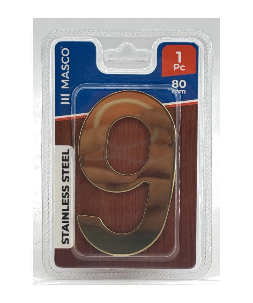 Stainless Steel Door Number 9, 80 mm, 1 Piece, Gold