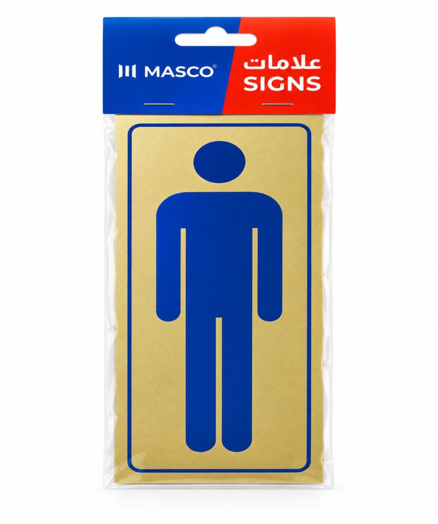 Self-Adhesive Men's Restroom Symbol Sign, Gold Finish