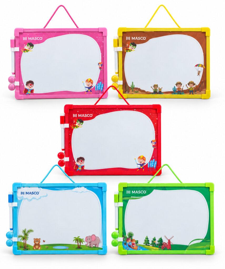 Kids Whiteboard 30 x 20 cm with Marker & 2 Magnetic Pins, Hanging Cord, Assorted Colours, 1 Piece