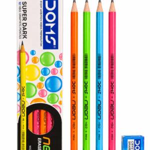 Neon Super Dark HB/2 Graphite Pencils with Eraser Tips, 185 mm, Pack of 12 + Sharpener