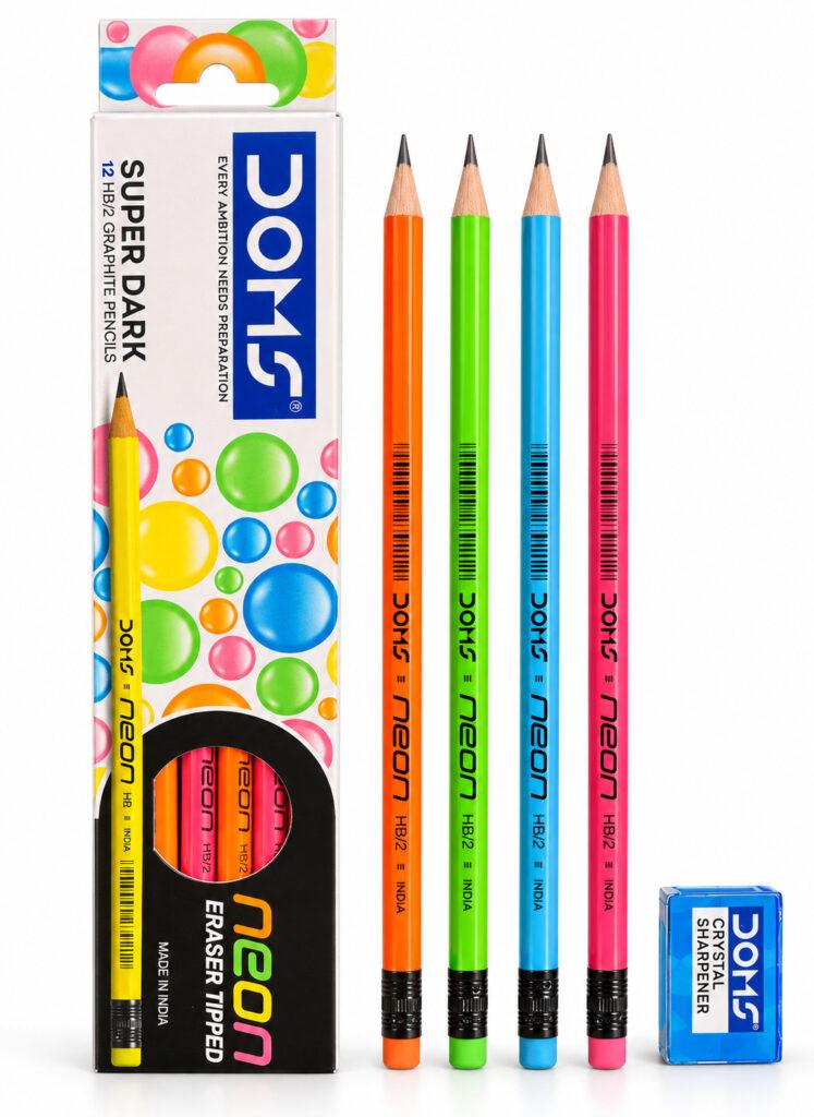 Neon Super Dark HB/2 Graphite Pencils with Eraser Tips, 185 mm, Pack of 12 + Sharpener