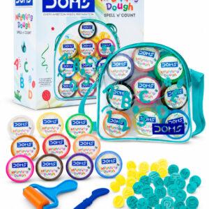 Modelling Dough Spell 'n' Count Set, 10 Shades, 250 g with Alphabet & Number Cutters, Roller & Spatula, 1 Set