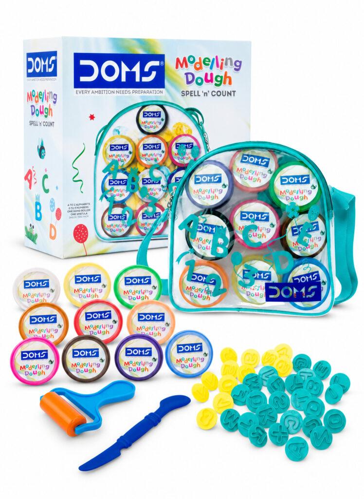 Modelling Dough Spell 'n' Count Set, 10 Shades, 250 g with Alphabet & Number Cutters, Roller & Spatula, 1 Set