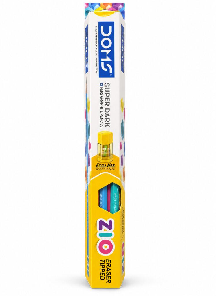 HB/2 Super Dark Graphite Pencils with Eraser Tips, 185 mm, Pack of 12 + Eraser Sharpener