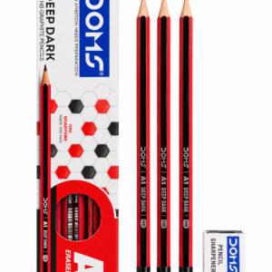Deep Dark HB Graphite Pencils with Eraser Tips, 185 mm, Pack of 12 + Sharpener