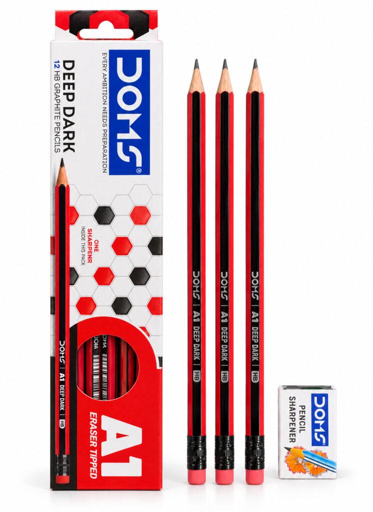 Deep Dark HB Graphite Pencils with Eraser Tips, 185 mm, Pack of 12 + Sharpener